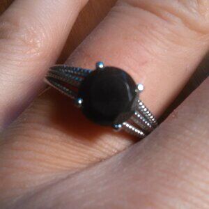 Thai Black Spinel Stainless Steel Solitaire Ring (Size 7)